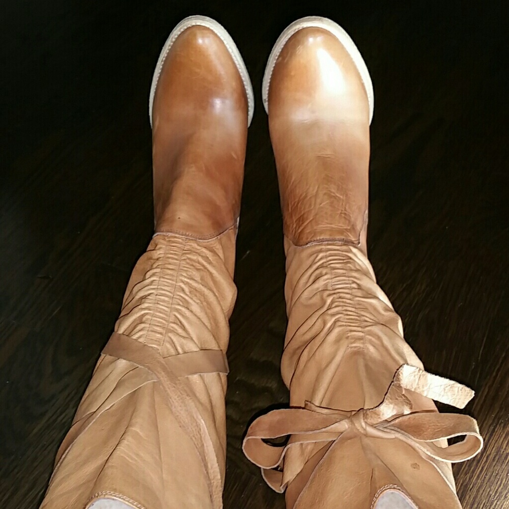 Charles David Leather Slouch-Tie High Heel Boots